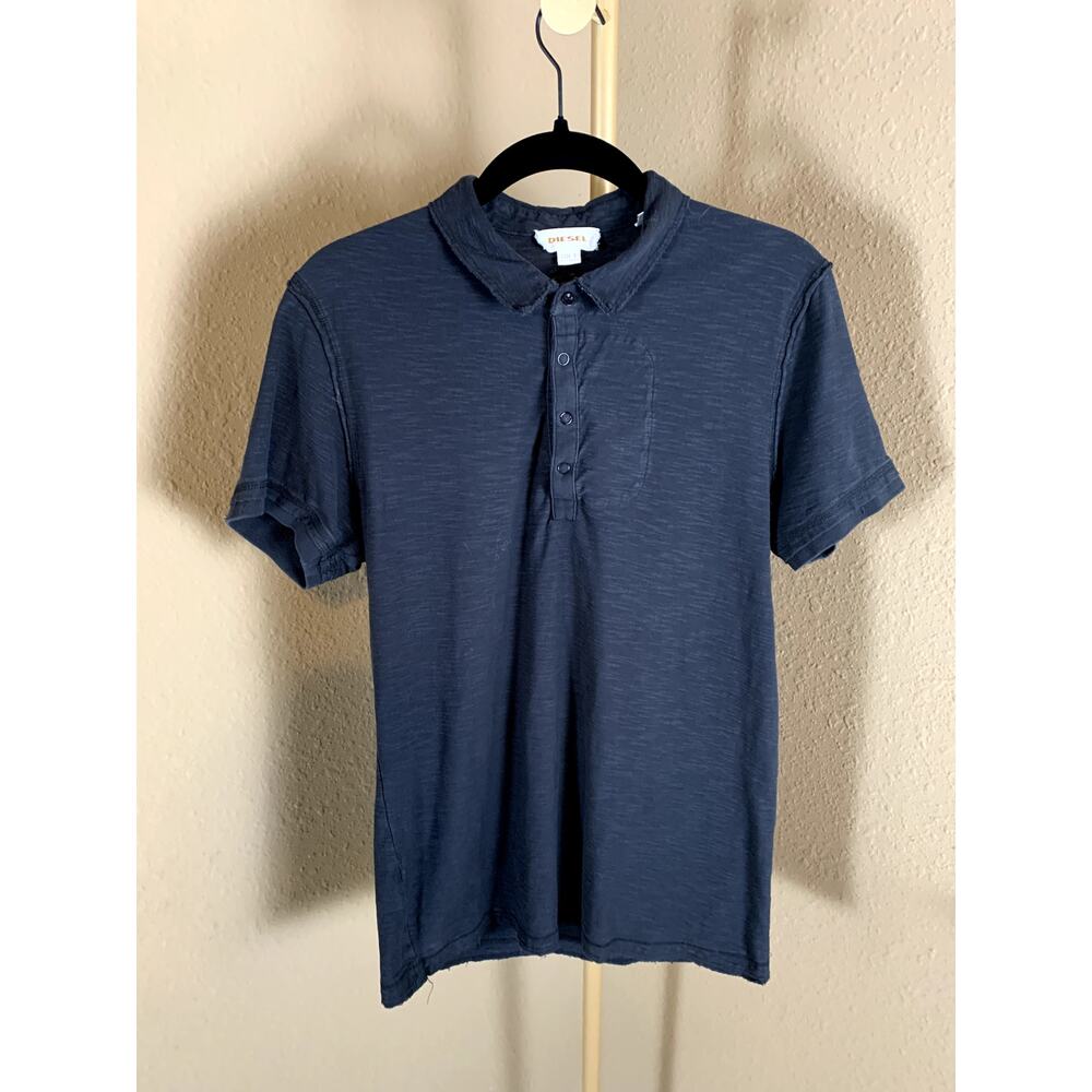 Diesel Mens Small Slim Fit Polo Shirt Black Distressed Short Sleeve Y2K